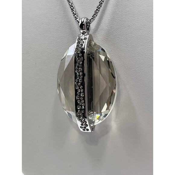 Chicos Faceted Crystal Rhinestone Pendant Silver Tone Pull Chain Necklace NWT - Picture 3 of 7